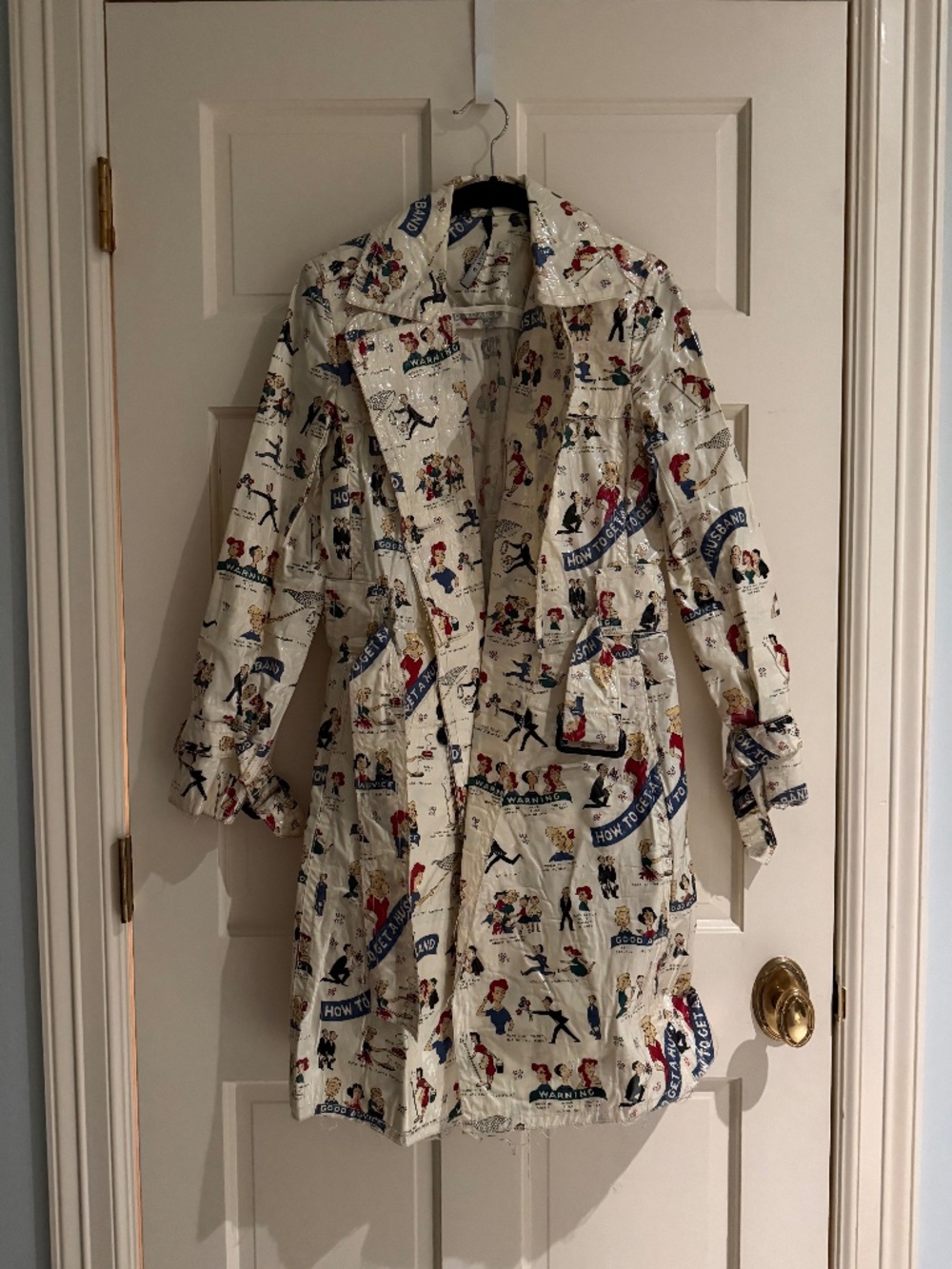 Poleci “How to Get a Husband” Novelty Print Raincoat Coat Size 6 Rare